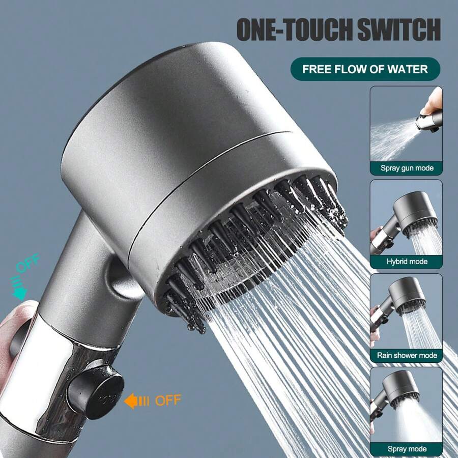 1 Pieza Cabezal De Ducha De Alta Presión Con 3 Modos De Masaje, Boquilla Removible, Cabezal De Ducha Moderno Ajustable Con Filtro Para Mejorar Para Los Accesorios De Baño - Gris - Ver 1