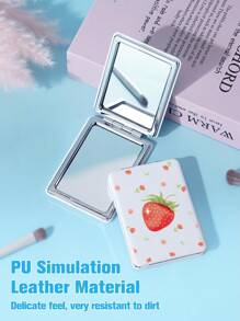 可折疊袖珍化妝鏡,1 件草莓圖案 8662 - 矩形雙面緊湊型化妝鏡,桌面鏡,女士和女孩便攜式旅行鏡,送給女士媽媽妻子姐妹青少年女朋友的禮物