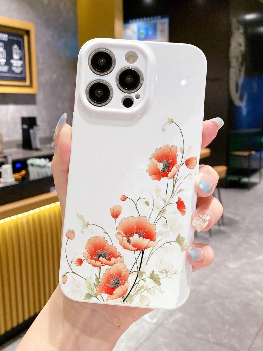 1入組全覆蓋花卉印花保護殼,適用於iPhone 15系列手機 - 白色 - 查看 1