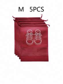 件紅色 M 號抽繩袋鞋子收納鞋收納袋不織布旅行便攜式衣櫃袋防水口袋服裝透明掛袋鞋盒不織布鞋子收納袋便攜式節省空間衣櫃收納袋旅行袋防水口袋懸掛組織