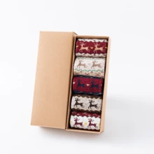 5pairs/set Women's Fall/winter Christmas Themed Decoration Santa Claus & Reindeer Design Polyester Warm Socks Suitable For Daily Wear And Christmas