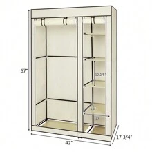 Armoire à vêtements portable de 69" en tissu non tissé, avec double barre de rangement