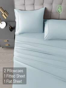 Bamboo Bed Sheets Set 4 Piece, 1800 Thread Count Super Silky Soft Sheet, 16 Inch Deep Pocket Breathable Sheet Set, Machine Washable- King/Queen - Spa Blue - View 2