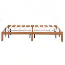 King Size Solid Wood Platform Bed, No Box Spring Needed, Strong Wood Slat Support, Easy Assembly - 米色 - 查看 5