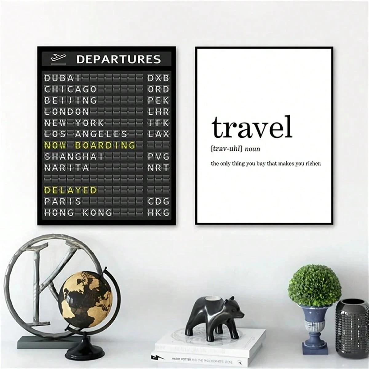 2pcs,Airport Board Destination Posters Travel Board Quote Canvas Honeymoon Travel Decor Painting