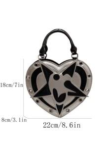 Y2K 风格心形铆钉斜挎包手提包，拼色哥特摇滚蒸汽朋克新奇五角星装饰铆钉斜挎包钱包，洛丽塔风格单肩包，适合角色扮演派对、狂欢节，完美最佳搞笑新奇和恶作剧礼物