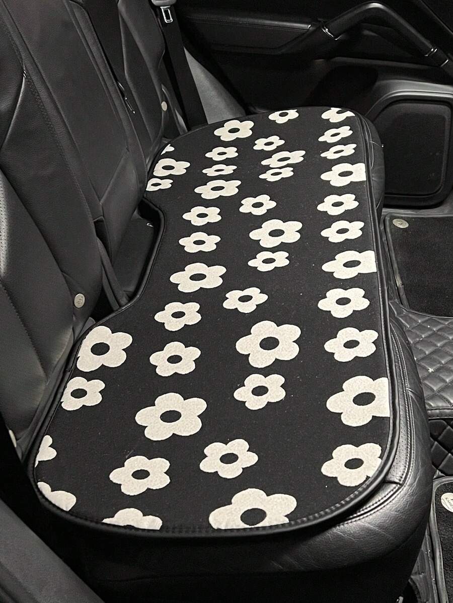Cojín De Asiento De Automóvil Con Patrón De Jacquard De Flores Para Los Asientos Traseros - Blanco y Negro - Ver 1