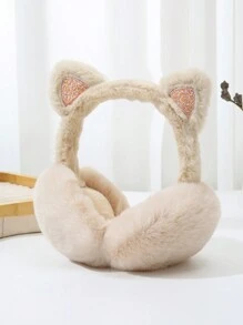 1 件装女士珊瑚猫形可爱冬季耳罩带保暖内衬