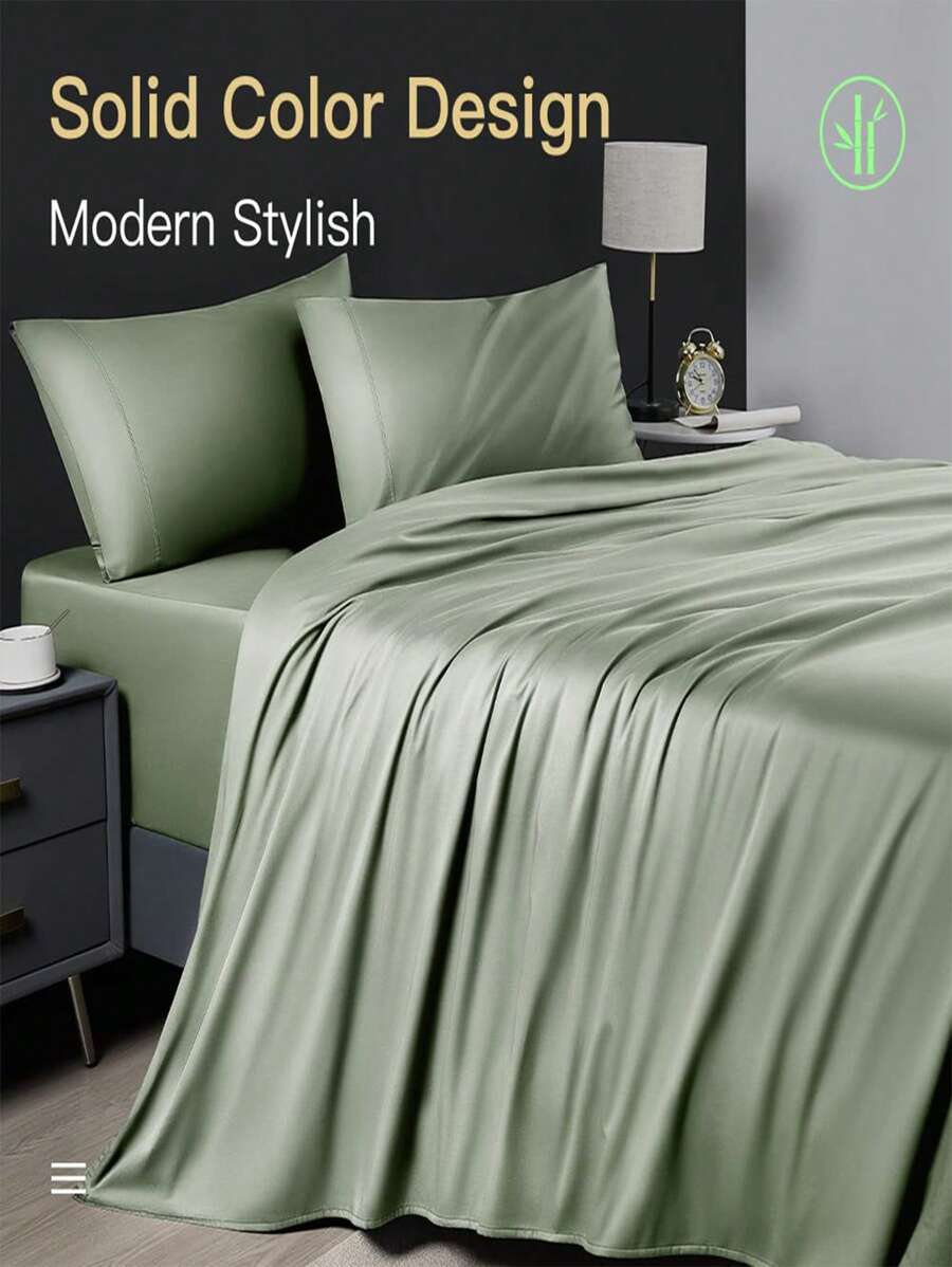 Bamboo Bed Sheets Set 4 Piece, 1800 Thread Count Super Silky Soft Sheet, 16 Inch Deep Pocket Breathable Sheet Set, Machine Washable- King/Queen - Sage Green - View 1