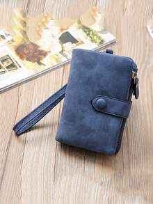 1 Miếng Màu thuần Mờ Ngắn Ví Đối với phụ nữ , Nhiều thẻ Máy đánh bạc & Gấp ba Túi xách tay - Xanh đậm - Xem 2