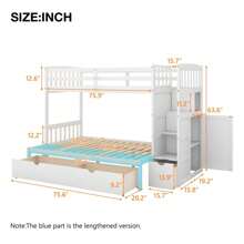 Stairway Bunk Beds Twin Over Full with Storage Shelves and 2 Under Bed Drawers Convertible Bottom Bed - White - View 8