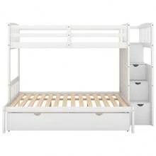 Stairway Bunk Beds Twin Over Full with Storage Shelves and 2 Under Bed Drawers Convertible Bottom Bed - White - View 6