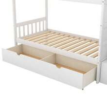 Stairway Bunk Beds Twin Over Full with Storage Shelves and 2 Under Bed Drawers Convertible Bottom Bed - White - View 9