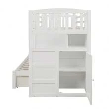 Stairway Bunk Beds Twin Over Full with Storage Shelves and 2 Under Bed Drawers Convertible Bottom Bed - White - View 7