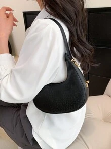 鳄鱼纹新月形PU皮革女式腋下包 奢华小饺子肩包 女士单肩包 - 黑色 - 查看 3