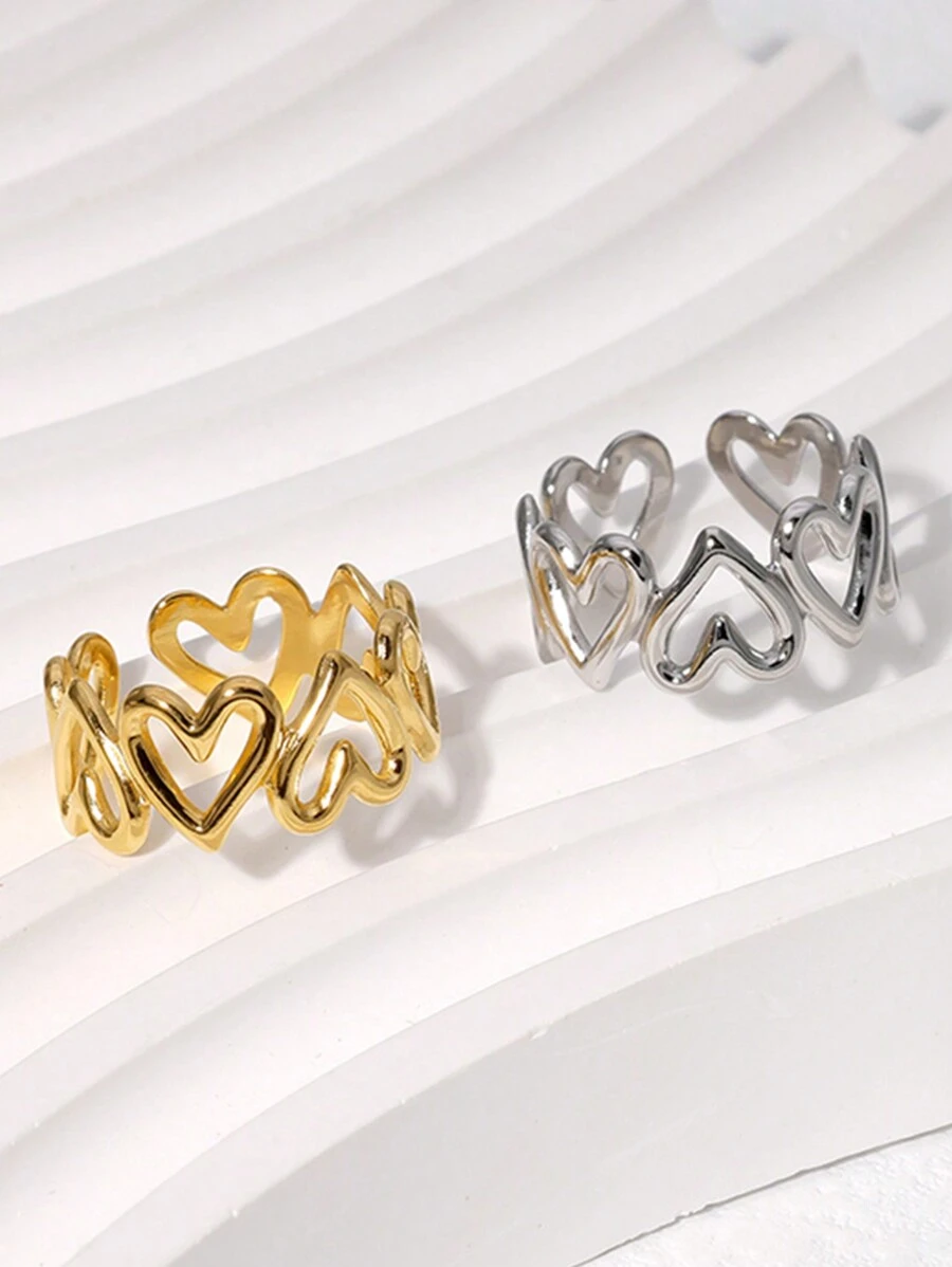 1pc Alla Moda Semplice E Dolce In Acciaio Inossidabile Che Non Scolorisce Scava Fuori L'anello Apri Cuore Amore Per La Festa Delle Donne E L'uso Quotidiano