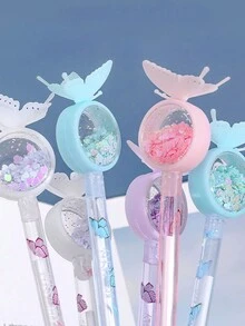 創意蝴蝶閃亮中性筆,0.38mm學生文具,驅蚊,黑色墨水,1入裝