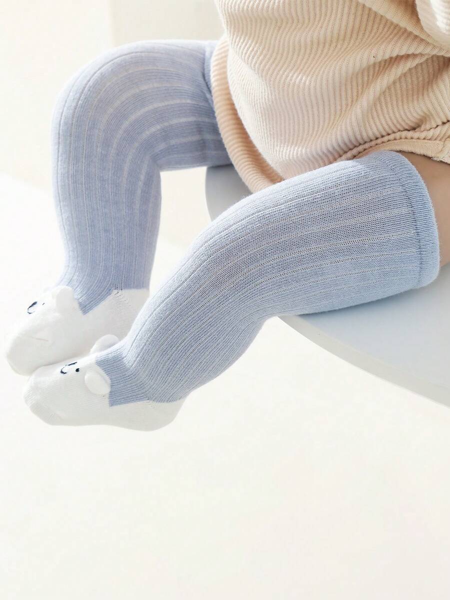 1 雙嬰兒卡通條紋及膝襪,柔軟舒適緊身褲適合日常穿著