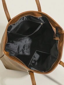 1個pu時尚女性大容量手提包,女式休閒單肩包,手提包,適用於日常使用、工作、休閒 - 棕色 - 查看 7