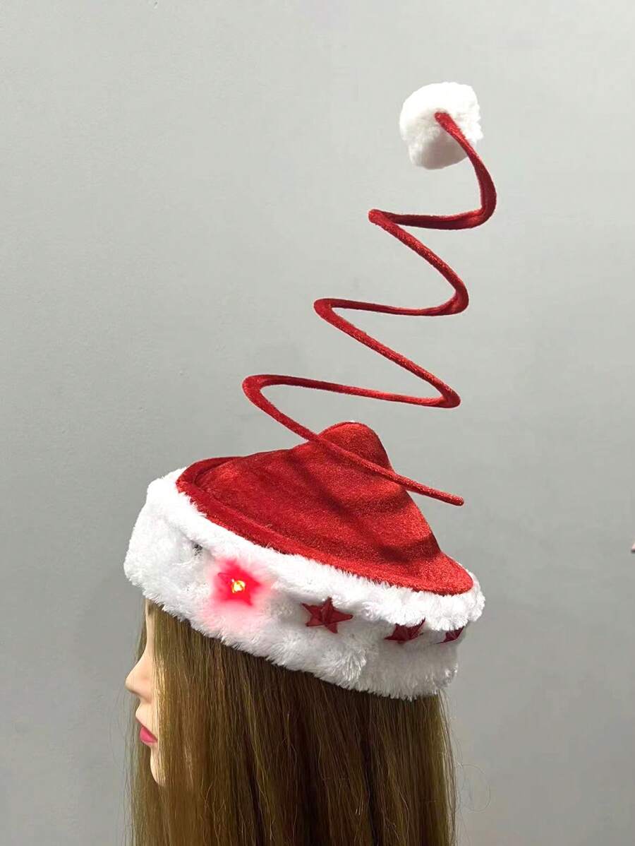 1pc Christmas Spring Decorated Shaking Hat, Perfect For Christmas Parties - Red - View 1