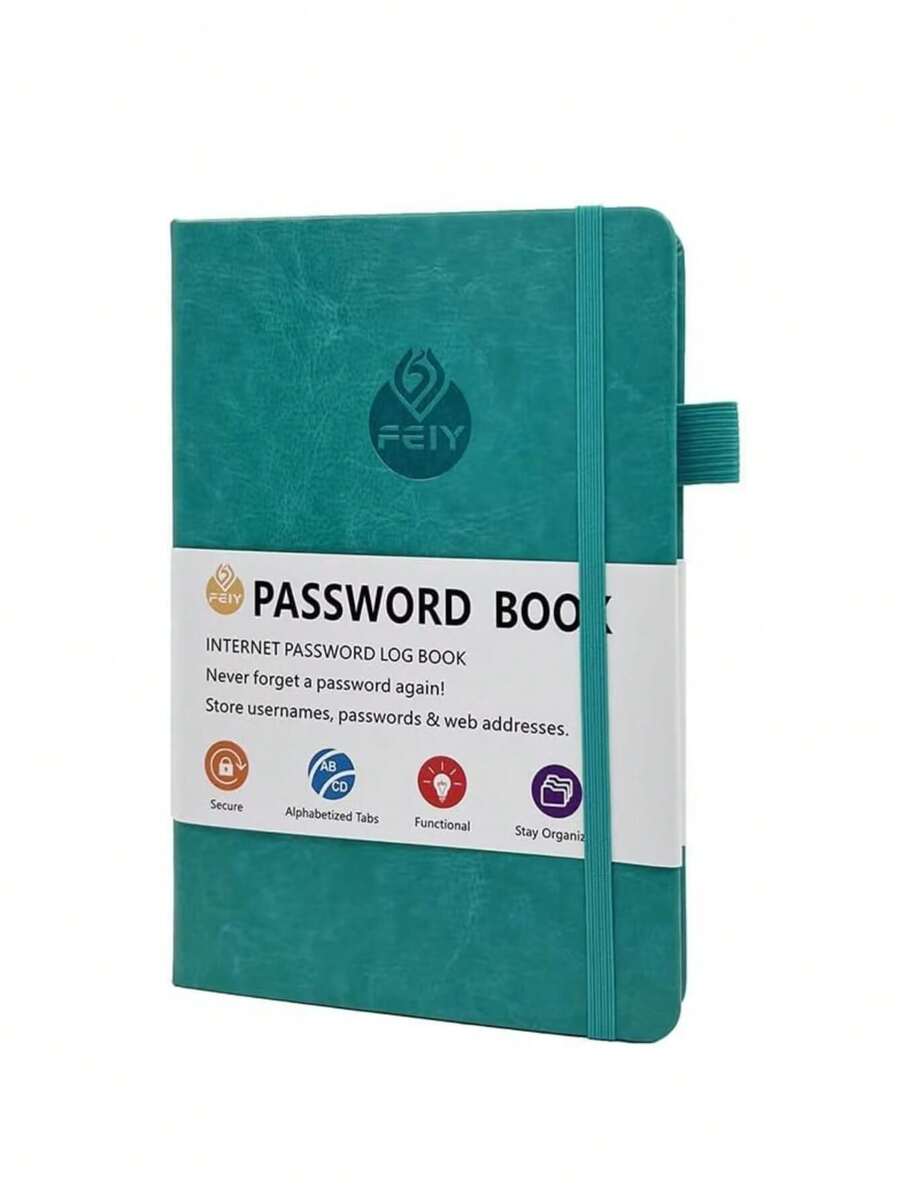 密碼簿,密碼管理器(藍綠色)記錄簿,電腦和網際網路地址密碼記事本管理器網站登錄,家庭和辦公室禮品 - 薄荷綠 - 查看 1