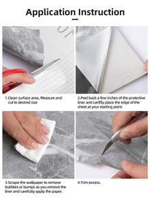 1pc White Marble Pattern Kitchen Oil-Proof Sticker, Waterproof Self-Adhesive Wallpaper, High-Temperature Resistant Countertop & Cabinet Renovation Paper, Transparent Electrostatic Protection Film, Cabinet Door Protective Sheet, Stickers, Wall Decal, Vinyl Decal For Home Decorations, Spring Decoration Items Refresh Your Home, Rama Decoration Stickers Gifts Birthday Graduation - White - View 8