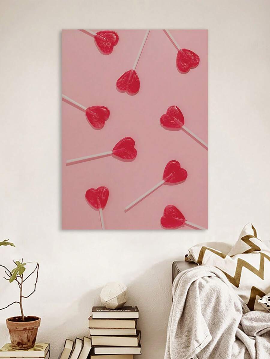 1 cái , Đỏ  Tim Kẹo mút Áp phích Màu hồng Tim Treo tranh Cô gái Nhà  Trang trí In Hình ảnh Áp phích Hiện đại Nghệ thuật Đối với Phòng khách , Phòng ngủ Tường Nhà  Trang trí , tranh sơn dầu In , Khung trang trí - Hồng - Xem 1