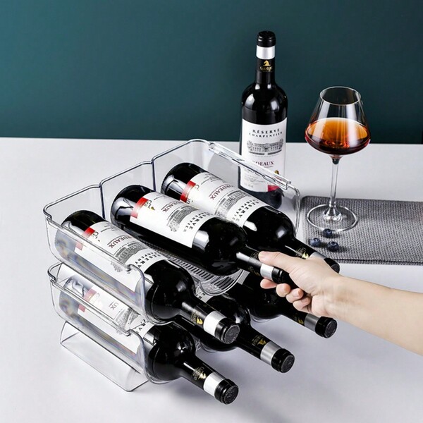 1pc Wine Bottle Organizer, Stackable Display Shelf For Beverage/cans