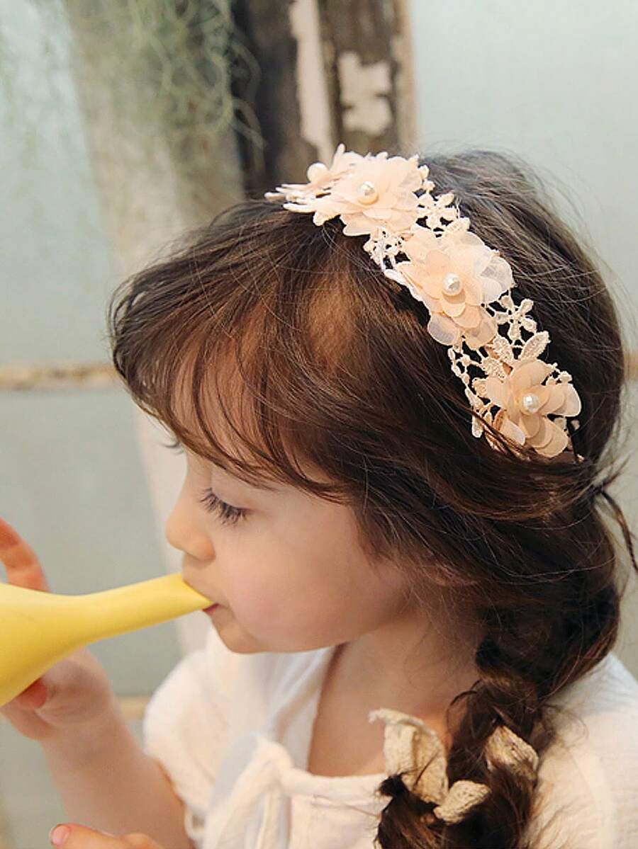 1入兒童髮飾,嬰兒花朵蕾絲花辮帶女孩髮帶花朵風格