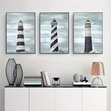 HALFLEMART 3入組北歐風格海景燈塔海鷗畫布油畫海報,適用於客廳臥室浴室辦公室廚房牆面裝飾,不含畫框 - 彩色 - 查看 2
