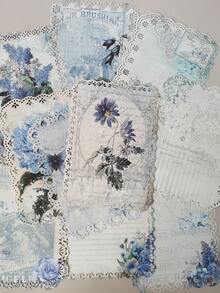 1 Paquete/10 Piezas De Material De Papel De Scrapbooking Con Patrón Vintage De Plantas Y Flores, Letras En Inglés Huecas Y Encaje - Multicolor - Ver 2