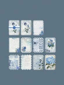 1 Paquete/10 Piezas De Material De Papel De Scrapbooking Con Patrón Vintage De Plantas Y Flores, Letras En Inglés Huecas Y Encaje - Multicolor - Ver 7