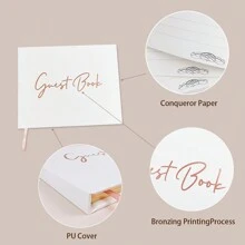 1pc Guestbook Notebook For Messages, Wedding Guest Register Book With Pen, Gift Boxed - White - View 7