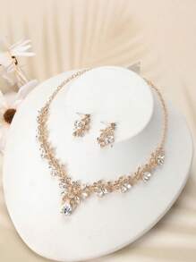 3 件套時尚合金水鑽玻璃和人造珍珠項鍊耳環套裝,適合女士婚禮和派對優雅