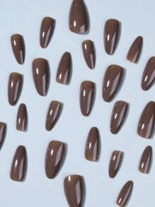 Elevate Your Style With 24pcs Long Almond Shaped Brown Fake Nail Set, Fit Perfectly Press On Nails Nail Supplies - Rust Brown - View 3