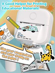 Phomemo 1入組T02便攜式打印機及1卷53mm/2"貼紙熱敏紙，可充電迷你熱敏打印機，高清晰度203 Dpi備註打印機，可通過Phomemo APP無線連接手機和平板電腦，迷你標籤製造機，兼容53mm/2"尺寸的貼紙和非貼紙熱敏標籤紙，適用於便條，閃卡，貼紙，筆記，是學生學習筆記、日誌製作、DIY標籤印刷、生物筆記、照片印刷、文檔等的好工具，可愛的打印機，細小的打印機，口袋式便攜打印機適用於所有人的禮物，情人節禮物，新年禮物 - 白色 - 查看 2