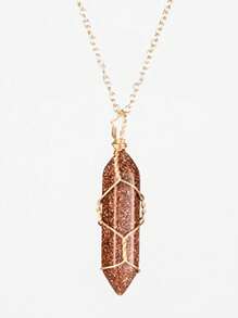 1pc Fashionable Hexagonal Column Crystal Necklace, Natural Stone Handmade Copper Wire Wrapped Pendant, Amethyst & Tiger's Eye Jewelry Necklace