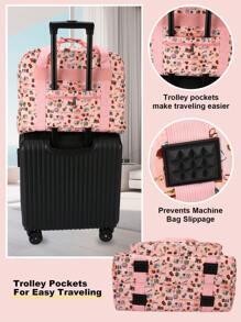 1件縫紉工具印花工藝圖案縫紉機袋+手推車插袋時尚可愛風格聚酯纖維方形大容量雙層可攜式拉鍊型模型儲物組織袋,可用作朋友、家人的禮物 - 彩色 - 查看 5