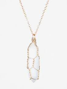 1pc Fashionable Hexagonal Column Crystal Necklace, Natural Stone Handmade Copper Wire Wrapped Pendant, Amethyst & Tiger's Eye Jewelry Necklace