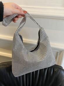 闪亮包包，时尚镶钻手提包，镶钻手包，满钻洋气腋下包，夏季网红爆款单肩包，小众晚宴包 - 銀色 - 查看 5