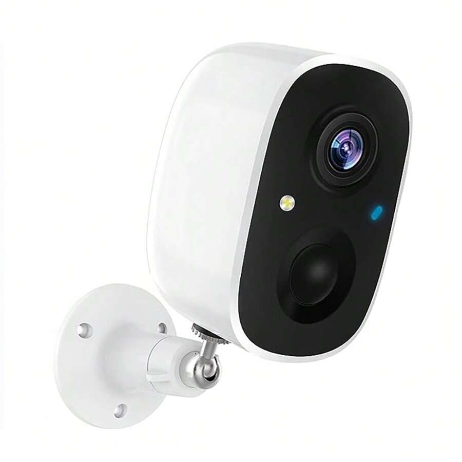 1 Pieza Cámara De Seguridad Wifi Alimentada Con Batería Recargable Con Foco Y Alarma - 1080p Para Seguridad Del Hogar - Uso Al Exterior - Blanco - Ver 1