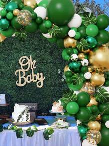 107入組綠金白色氣球花環套件,適用於叢林、熱帶、恐龍主題生日派對裝飾、嬰兒派對、新娘派對、結婚週年紀念、畢業禮等