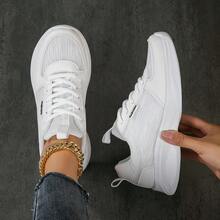 1雙女性休閒時尚簡約風運動鞋,低膀,平底,綁帶