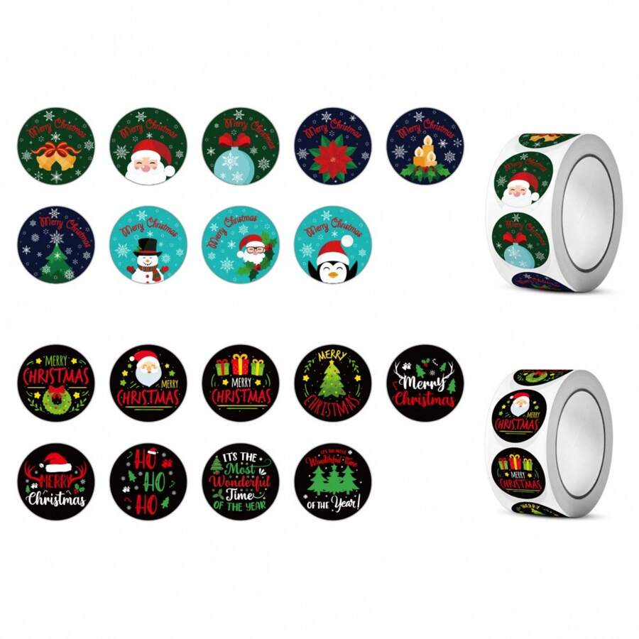 2 捲/1000 件聖誕貼紙、聖誕老人和節日裝飾不干膠標籤