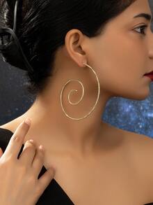 1pair European & American Style Spiral Geometric C Design Hoop Earrings - Yellow Gold - View 1