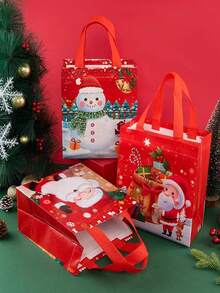 1個印花無紡布禮品袋,聖誕糖果包裝,派對用品,生日外出手提袋