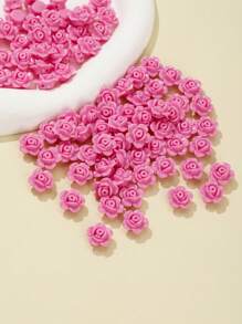 50pcs Fashionable Acrylic Solid Color Rose Shaped Beads With Straight Hole For Diy Bracelet, Necklace, Phone Chain, Jewelry Making Supplies Valentines - Multicolor - View 1