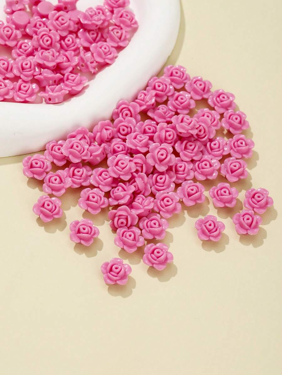 50pcs Fashionable Acrylic Solid Color Rose Shaped Beads With Straight Hole For Diy Bracelet, Necklace, Phone Chain, Jewelry Making Supplies Valentines - Multicolor - View 1