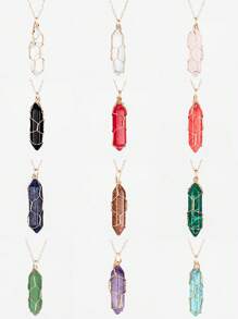 1pc Fashionable Hexagonal Column Crystal Necklace, Natural Stone Handmade Copper Wire Wrapped Pendant, Amethyst & Tiger's Eye Jewelry Necklace