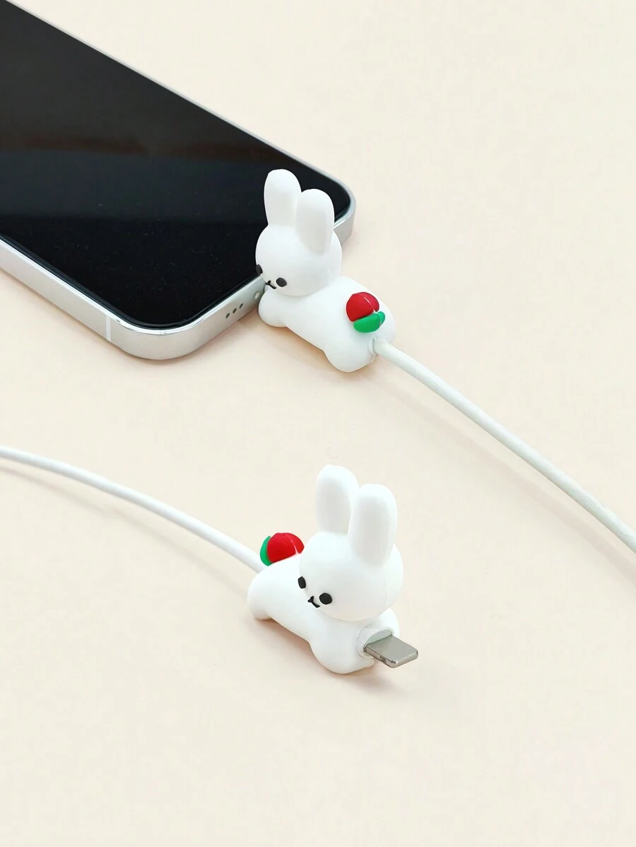 2 件线缆保护器兼容 Apple 充电线，防断裂和绕线充电器保护器 - 白色 - 查看 1